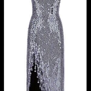 THE ATTICO 
Silver Sequin  Gown with Slit